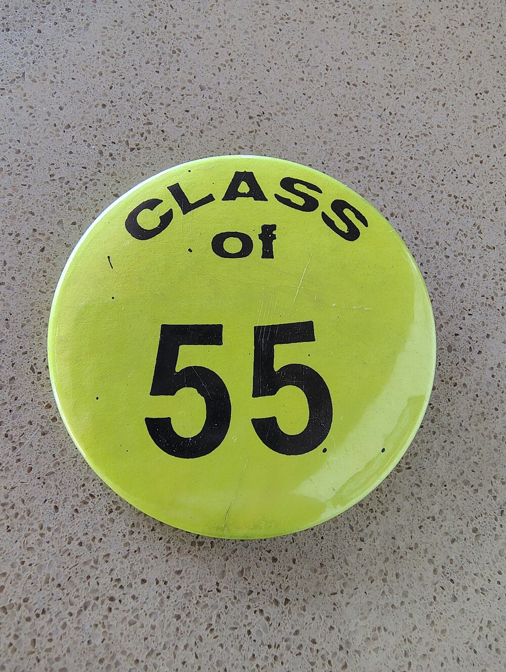 Vintage Neon Yellow "Class of 55" Pinback Button